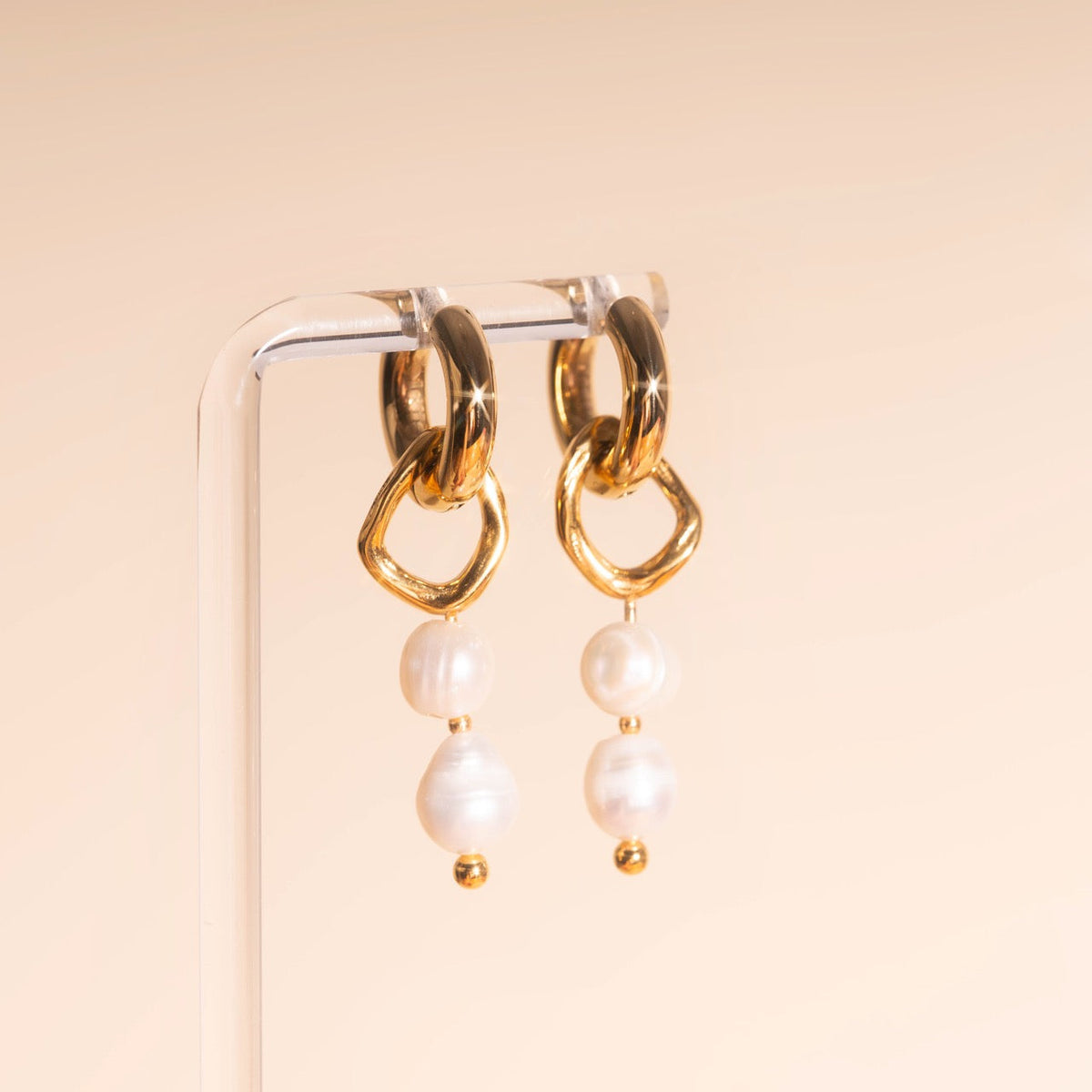 Ripple Pearl Huggie Hoop Charms