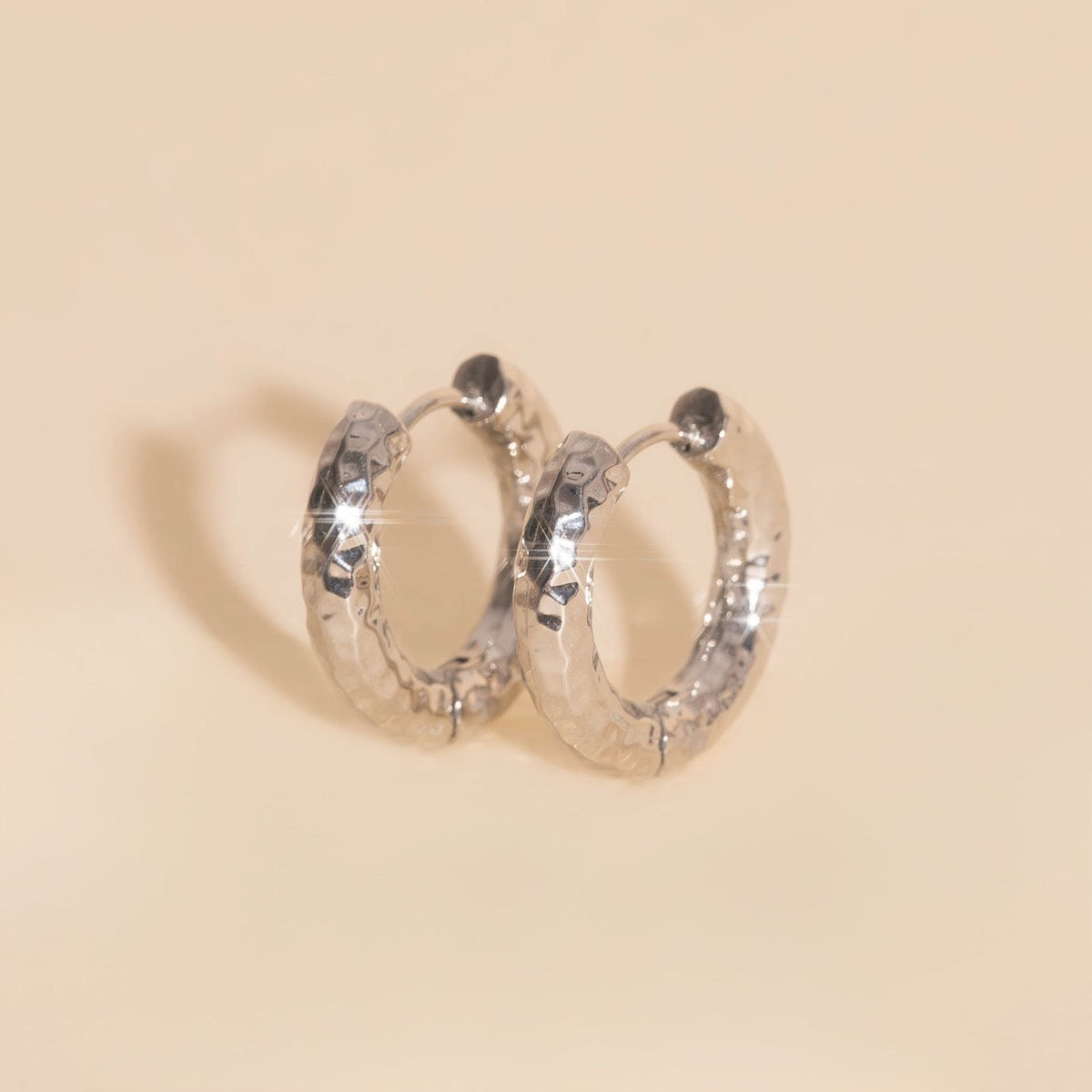 Hammered Chunky Rounded Huggie Hoop Earrings
