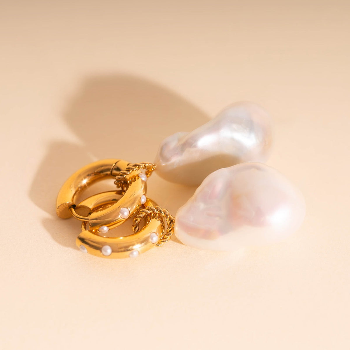 Jumbo Baroque Natural Pearl Huggie Hoop Charms