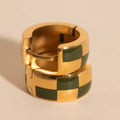 9mm Block Checkered Super Chunky Huggie Hoop Earrings 10
