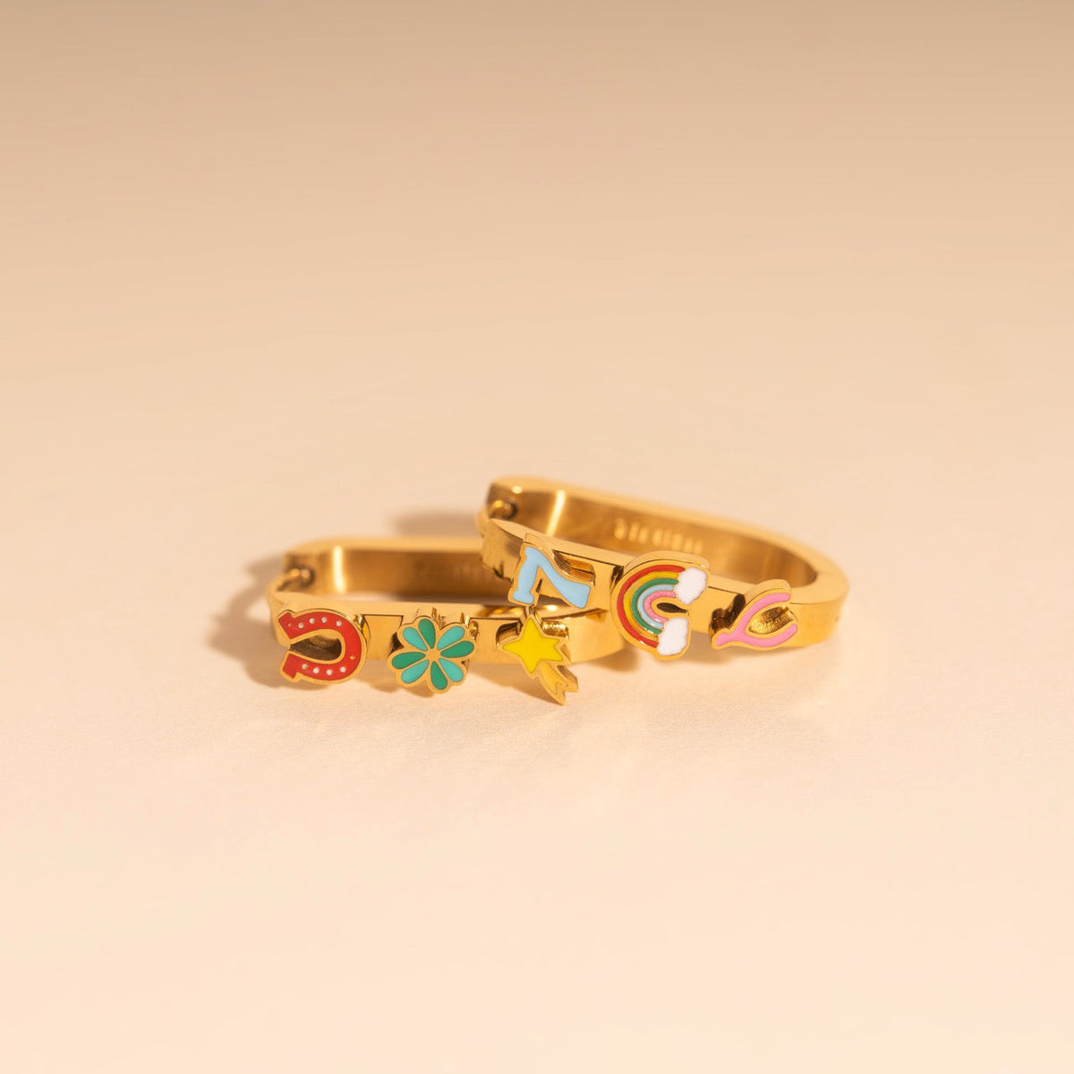 Lucky Oblong 3D Huggie Hoop Earrings