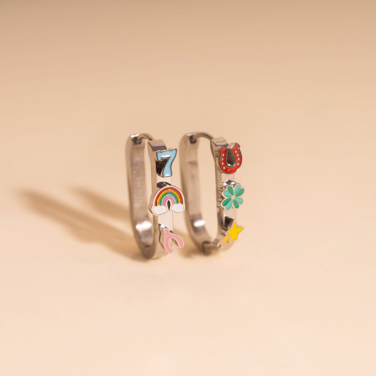 Lucky Oblong 3D Huggie Hoop Earrings