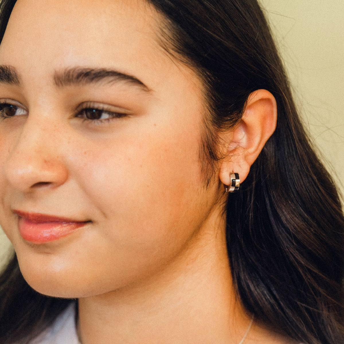9mm Block Checkered Super Chunky Huggie Hoop Earrings
