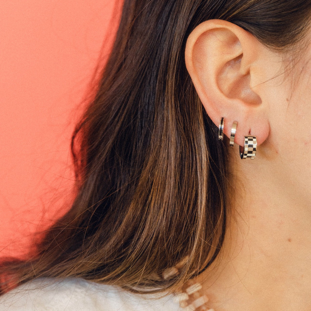 Checkered Super Chunky Huggie Hoop Earrings