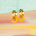 Yellow Flower Huggie Hoop Charms 3