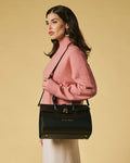 Oriana (black) - Italian calf leather women's handbag (with shoulder strap) 4