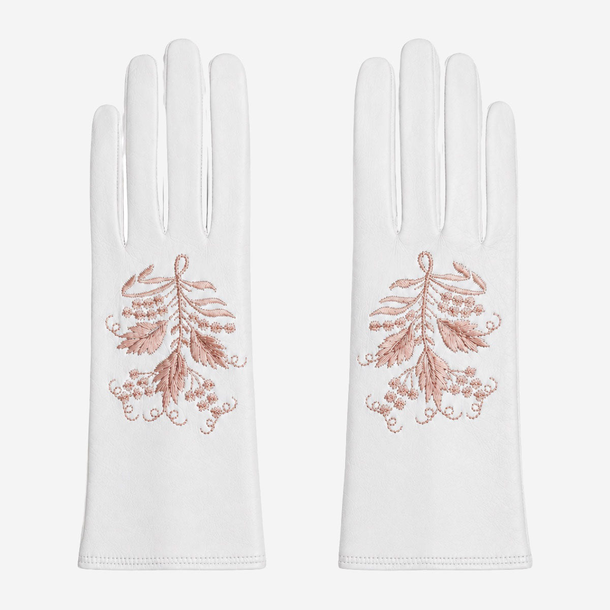 PZ01P (white) - Unlined embroidered Italian lambskin leather gloves