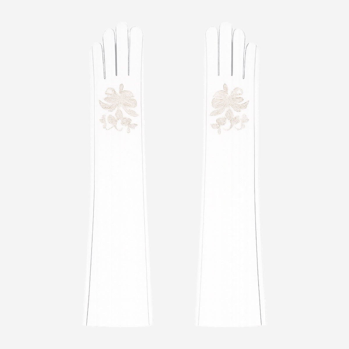 PZ01W14W (white) - Unlined Italian lambskin 16-button opera gloves with embroidery