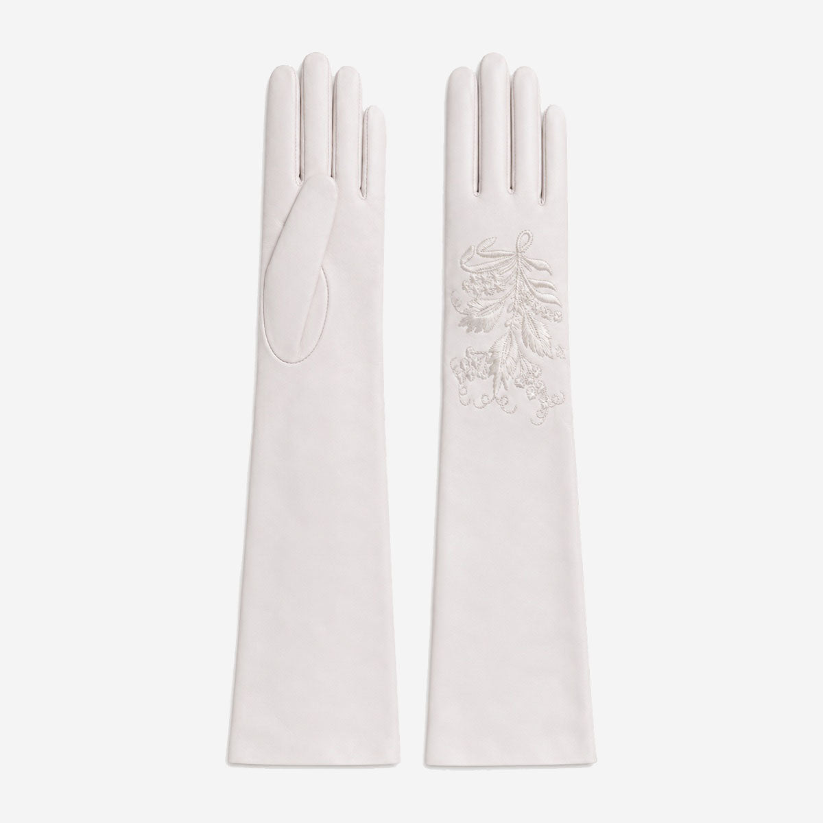 PZ01W14W (white) - Unlined Italian lambskin 16-button opera gloves with embroidery