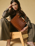 Patrizia (brown) - Italian calf leather womens handbag (with shoulder strap) 9