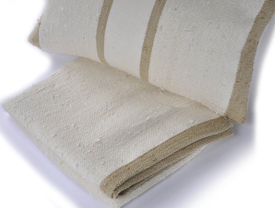 Beige Striped Raw Silk Pillow