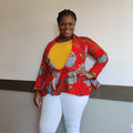 African Print Long Sleeved Peplum Red Blouse 3