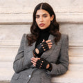 Rossana (black) - Italian fingerless lambskin leather driving gloves 3