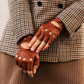Rossana (cognac) - Italian fingerless lambskin leather driving gloves 3