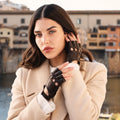 Rossana (dark brown) - Italian fingerless lambskin leather driving gloves 2