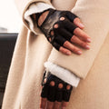 Rossana (dark brown) - Italian fingerless lambskin leather driving gloves 4