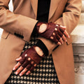 Rossana (cordovan) - Italian fingerless lambskin leather driving gloves 3
