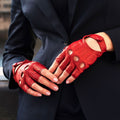 Rossana (red) - Italian fingerless lambskin leather driving gloves 8