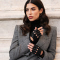 Rossana (black) - Italian fingerless lambskin leather driving gloves 1