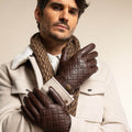 Sebastian (brown) – Sheepskin leather gloves with snap closure & touchscreen feature 2