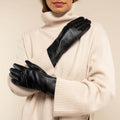 Skylar (black) – Extra-long sheepskin leather gloves with wool/cashmere lining & touchscreen capability 7
