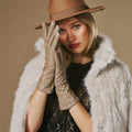 Skylar (taupe) – Extra-long sheepskin leather gloves with wool/cashmere lining & touchscreen capability 3