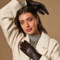 Stella (dark brown) – Sheepskin leather gloves with ultra-warm fleece lining & touchscreen functionality 2