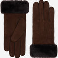 Sydney (brown) – Suede leather gloves with luxurious sheep fur lining 1
