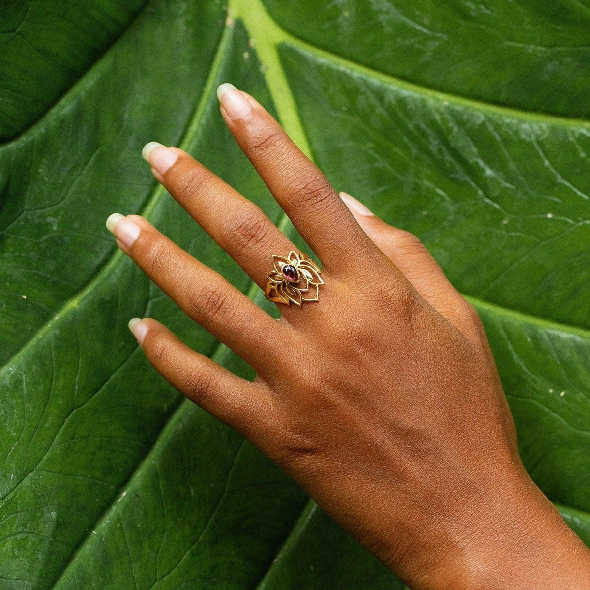 Abundant Bloom Gold Plated Lotus Tourmaline Ring