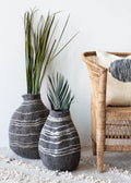 Tribal Lines Grey Hand-Felted Wool Gourd Basket 1