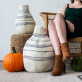 Tribal Lines Hand-Felted Wool Natural White Gourd Basket 7