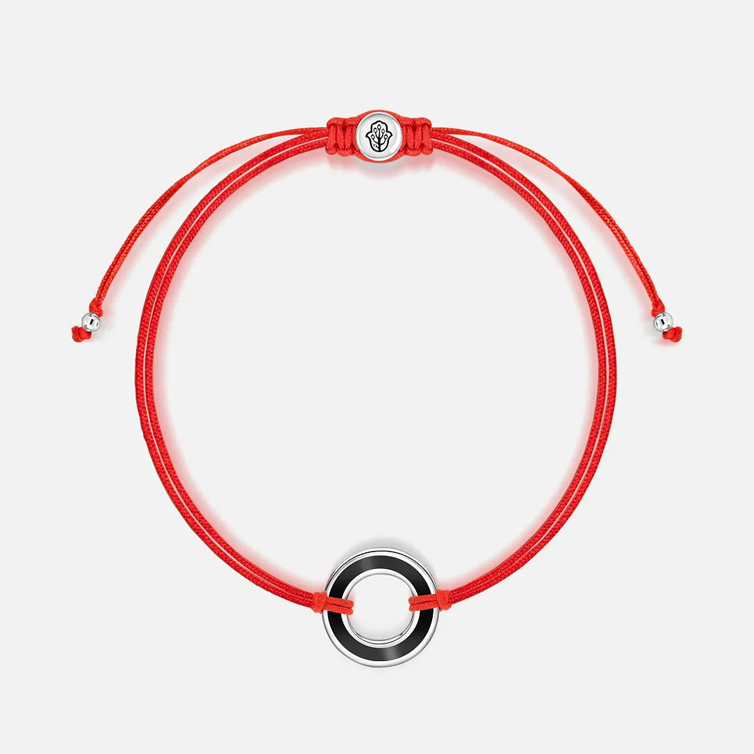 Spiritual Connection Black Enamel Karma Circle Red String Bracelet