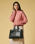 Valentina (black) - Italian calf leather women's handbag (with shoulder strap) 8