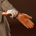 Valeria (cognac) - Hand-sewn Italian crochet driving gloves from lambskin leather 10
