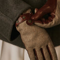 Violetta (brown) - Italian tweed women's gloves with touchscreen capability and adjustable snap button 3