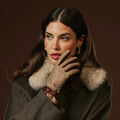 Violetta (brown) - Italian tweed women's gloves with touchscreen capability and adjustable snap button 7