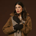 Violetta (dark brown) - Italian tweed women's gloves with touchscreen capability and adjustable snap button 2