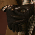 Violetta (dark brown) - Italian tweed women's gloves with touchscreen capability and adjustable snap button 4