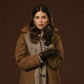 Violetta (dark brown) - Italian tweed women's gloves with touchscreen capability and adjustable snap button 7