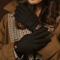 Violetta (dark brown) - Italian tweed women's gloves with touchscreen capability and adjustable snap button 8