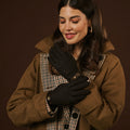Violetta (dark brown) - Italian tweed women's gloves with touchscreen capability and adjustable snap button 10