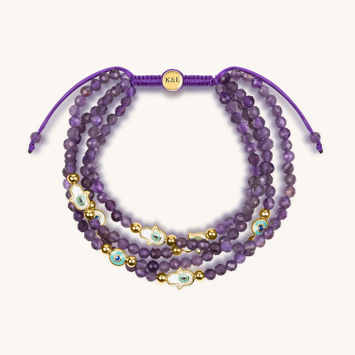 Inner Wisdom Amethyst Hamsa Evil Eye Charm Bracelet