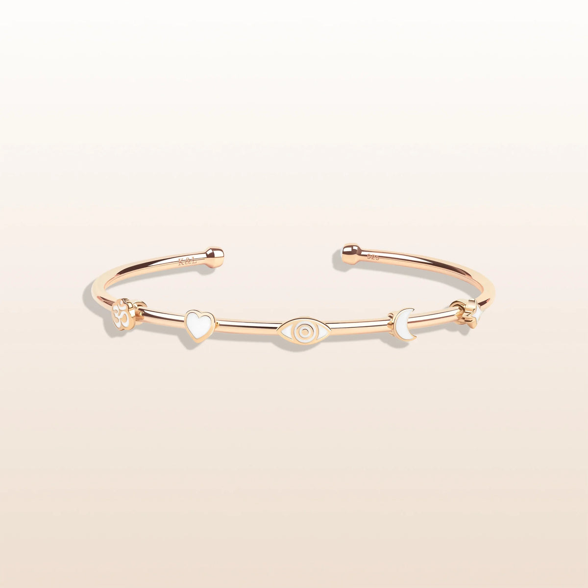 Blissful Light - White Enamel 5 Symbol Moonstone Cuff