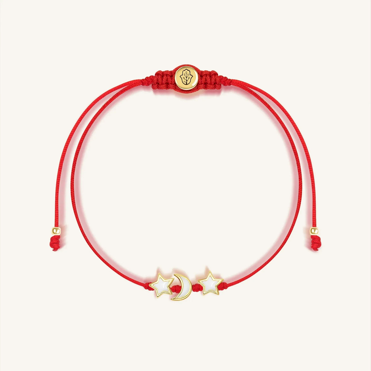 Cosmic Power White Enamel Moon & Stars Red String Bracelet