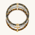 Fierce Spirit Tiger's Eye Labradorite Pyrite Triple Protection Bracelet Stack 1