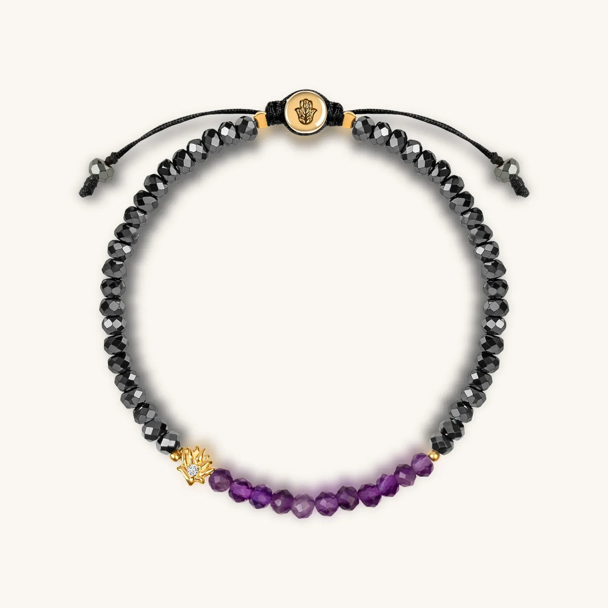 Blessed Equilibrium Amethyst Lotus Hematite Bracelet