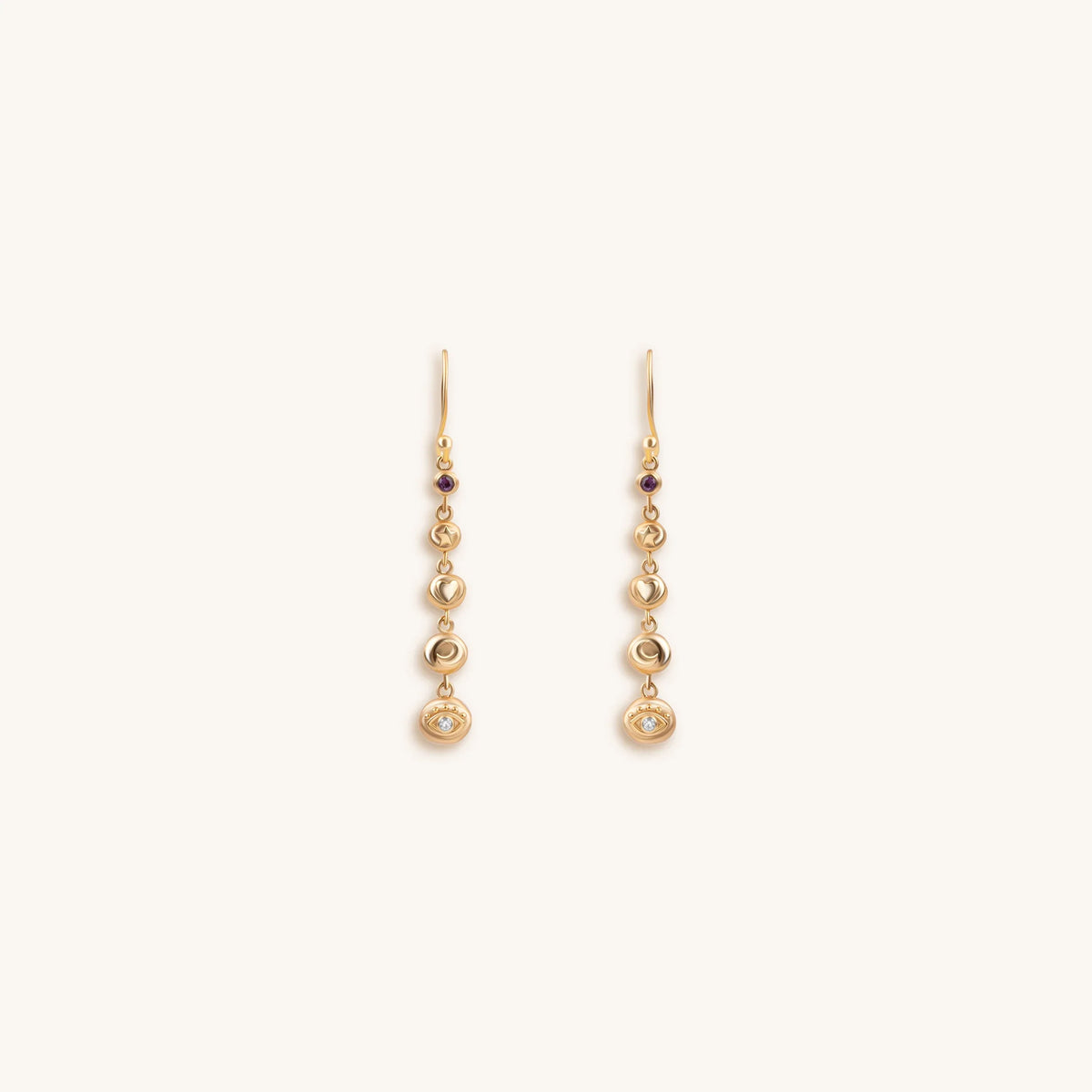 Essential Divinity - Multi Symbol Amethyst Drop Earrings