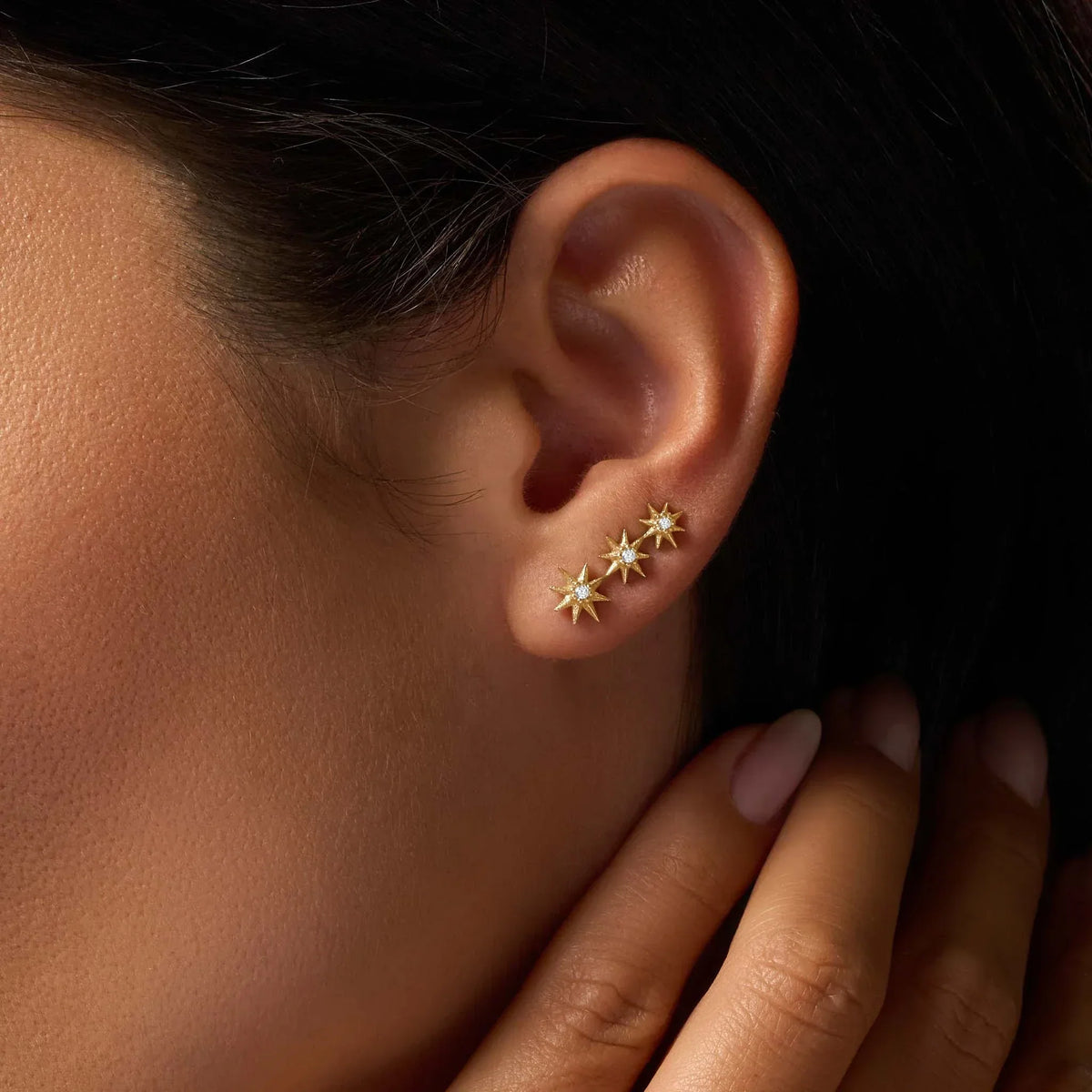 Celestial Being Star Gold Climber Earrings
