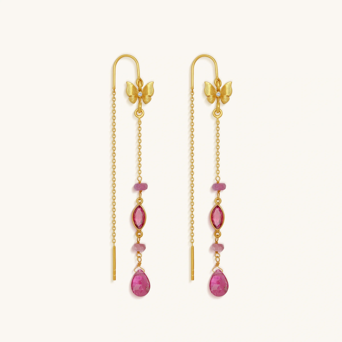 Zen Mindset Tourmaline Butterfly Gold Drop Earrings
