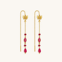 Opulent Soul Ruby Butterfly Gold Drop Earrings